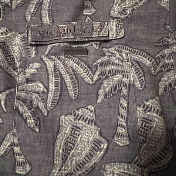 Vineyard Vines Harbor Shirt Navy Palm Print Short Sleeve Button Fishing Size M - Picture 5 of 16